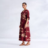 Ele Fun Modal Satin Dress - Maroon