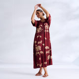 Ele Fun Modal Satin Dress - Maroon