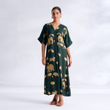 Ele Fun Modal Satin Dress - Forest Green