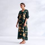 Ele Fun Modal Satin Dress - Forest Green