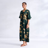 Ele Fun Modal Satin Dress - Forest Green