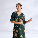 Ele Fun Modal Satin Dress - Forest Green