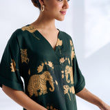 Ele Fun Modal Satin Dress - Forest Green