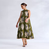 Roopika Modal Satin Dress - Henna Green