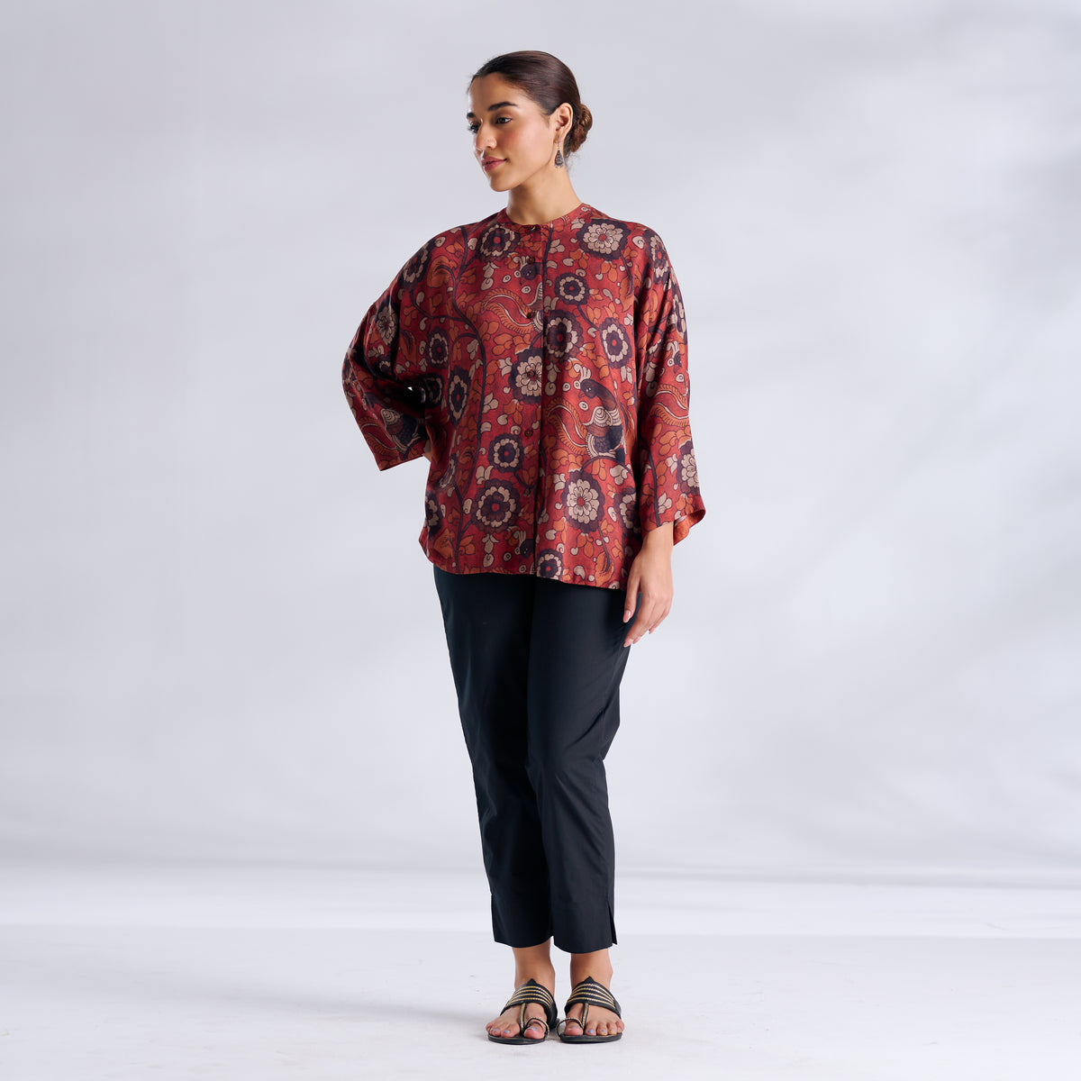 Vanya Modal Satin Oversized Shirt - Maroon