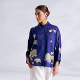 Ele Fun Oversized Modal Satin Shirt - Royal Blue