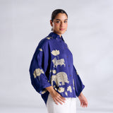 Ele Fun Oversized Modal Satin Shirt - Royal Blue