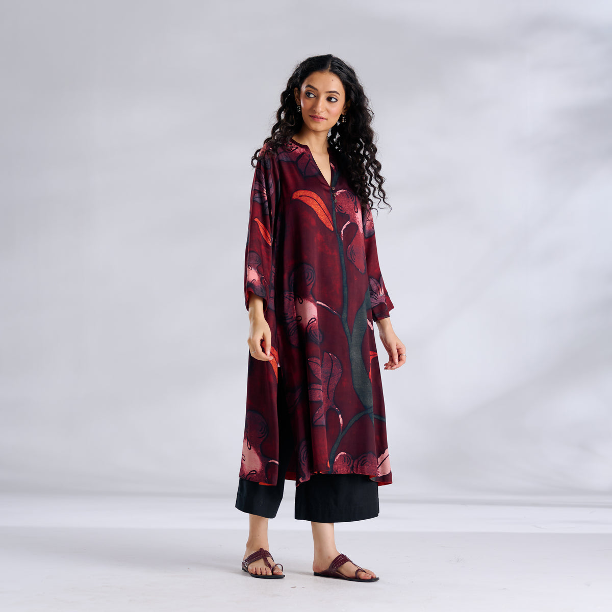 Rivaa Modal Satin Kurta - Red