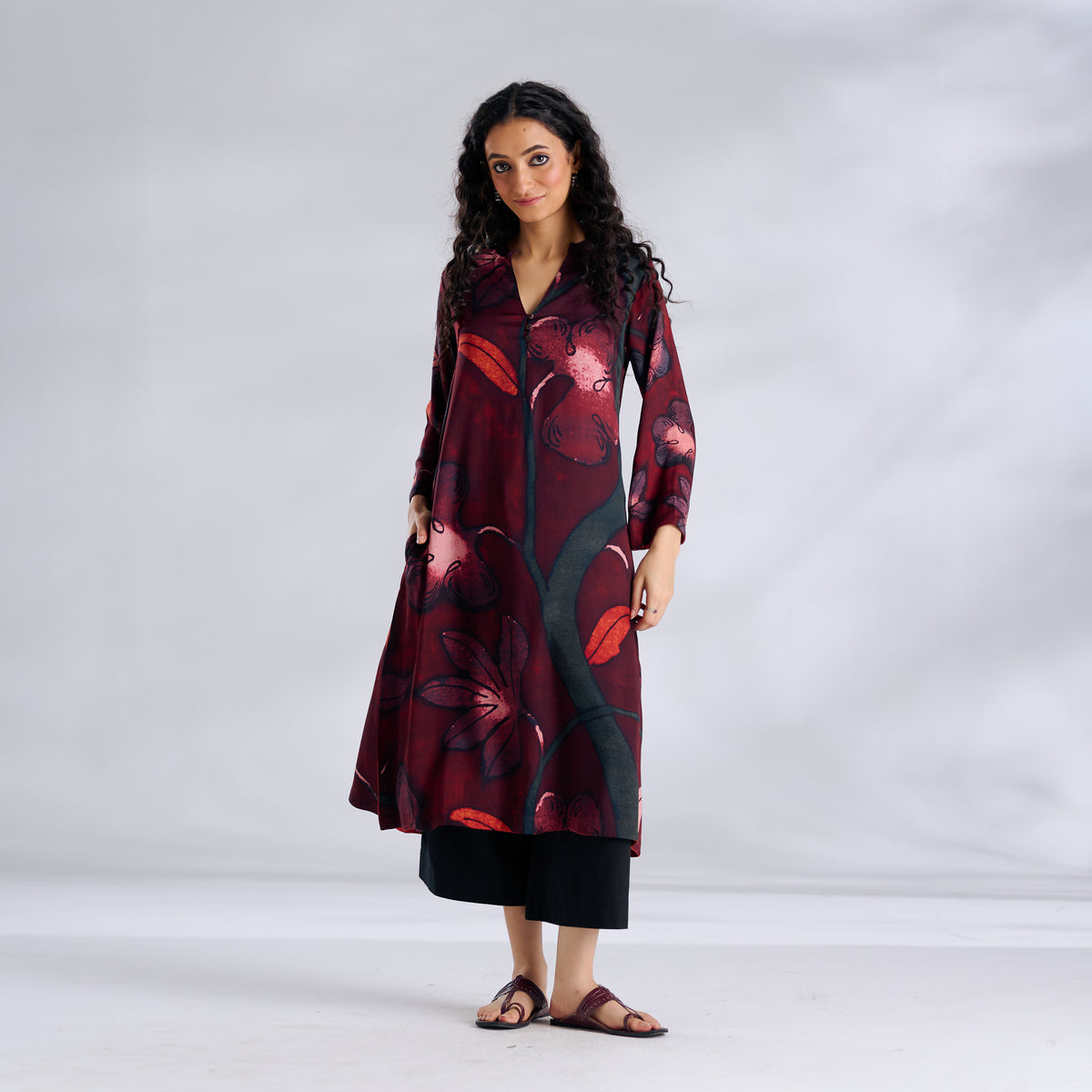 Rivaa Modal Satin Kurta - Red