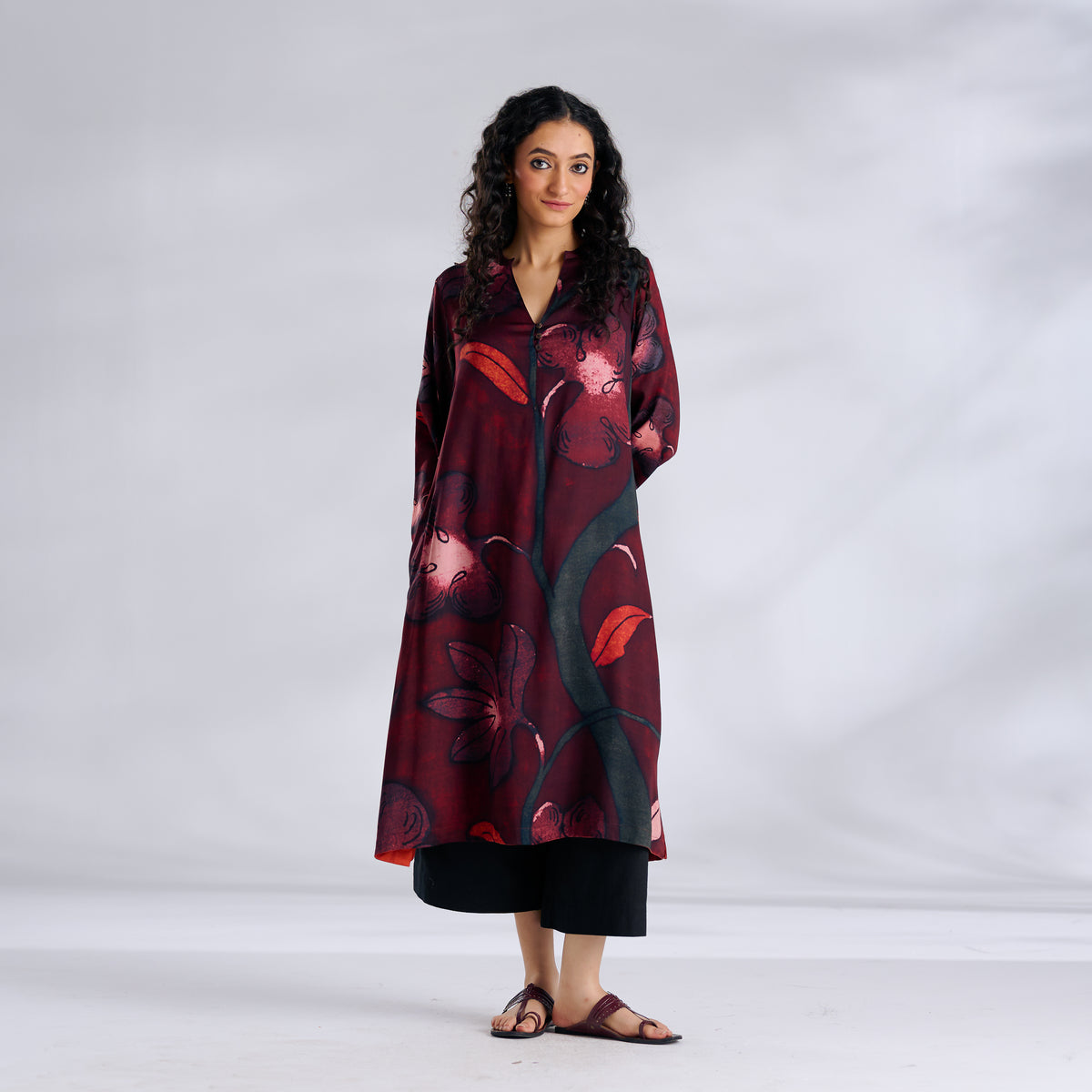 Rivaa Modal Satin Kurta - Red