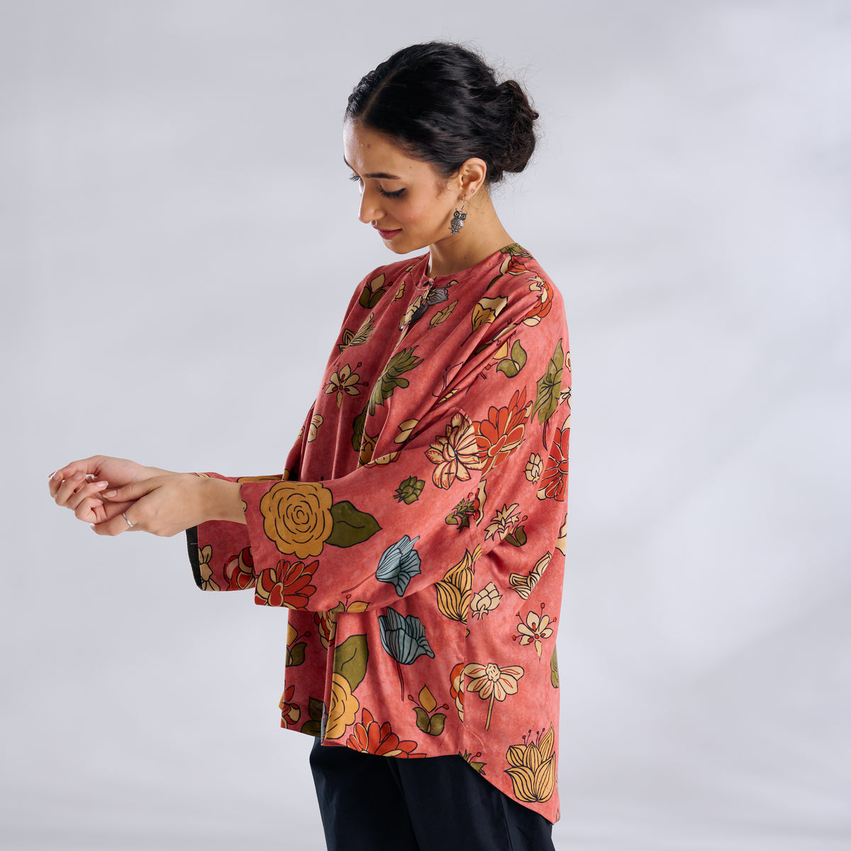 Mirin Modal Satin Oversized Shirt - Aurora Peach