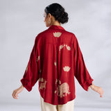 Ele Fun Oversized Modal Satin Shirt - Rust