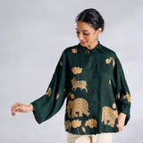 Ele Fun Oversized Modal Satin Shirt - Green