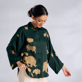 Ele Fun Oversized Modal Satin Shirt - Green