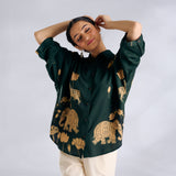 Ele Fun Oversized Modal Satin Shirt - Green