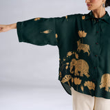 Ele Fun Oversized Modal Satin Shirt - Green