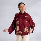 Ele Fun Oversized Modal Satin Shirt - Maroon