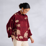 Ele Fun Oversized Modal Satin Shirt - Maroon