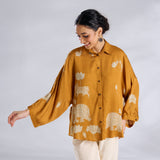 Ele Fun Oversized Modal Satin Shirt - Yellow