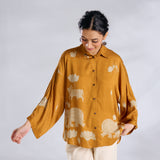 Ele Fun Oversized Modal Satin Shirt - Yellow