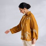 Ele Fun Oversized Modal Satin Shirt - Yellow