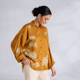 Ele Fun Oversized Modal Satin Shirt - Yellow