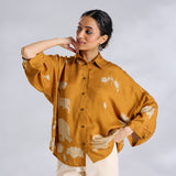 Ele Fun Oversized Modal Satin Shirt - Yellow
