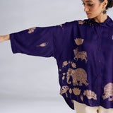 Ele Fun Oversized Modal Satin Shirt - Violet