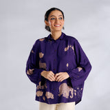 Ele Fun Oversized Modal Satin Shirt - Violet