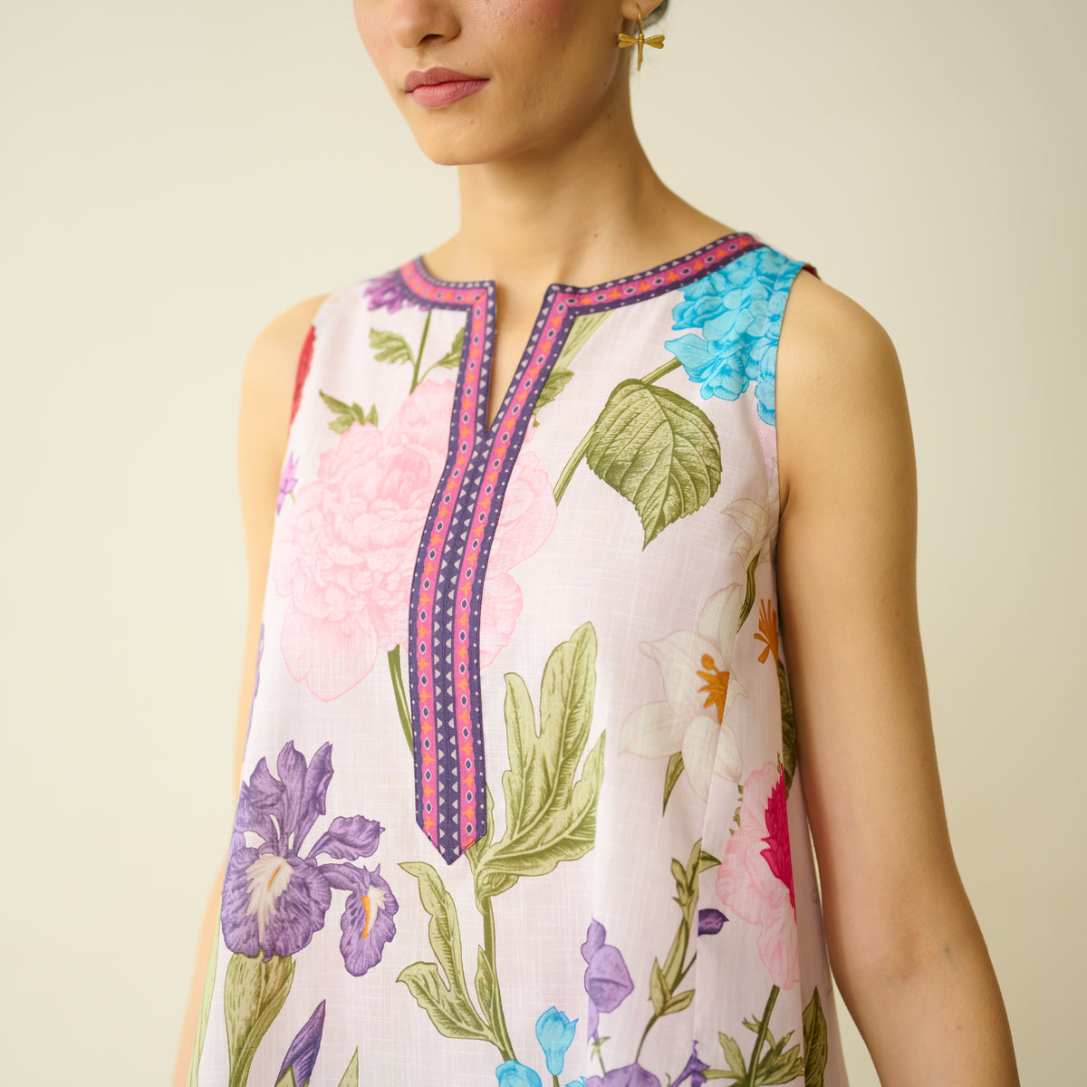 Flower Garden Slub Cotton Farsi Coord Set - Soft Pink