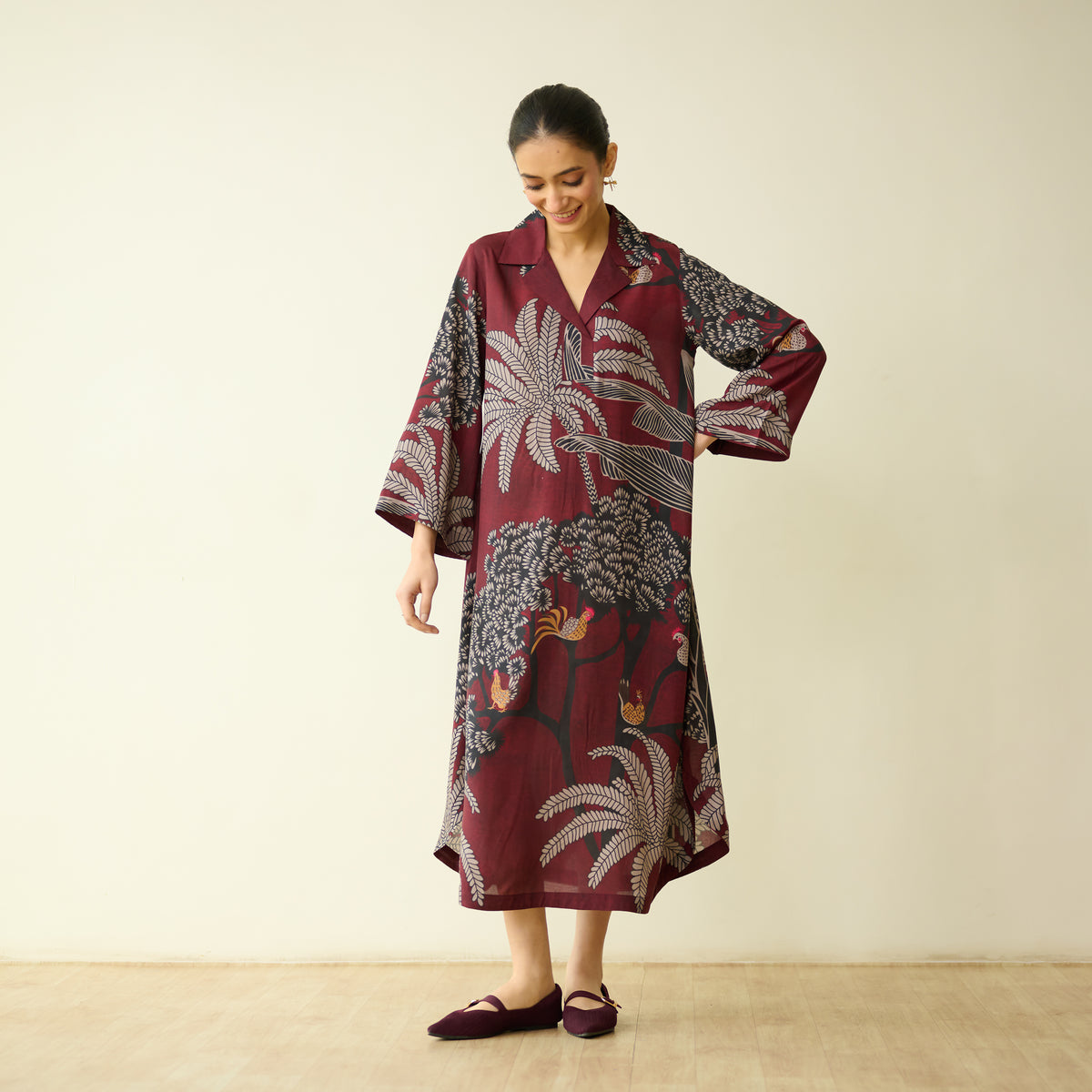 Palm Tree Modal Statement Dress - Maroon