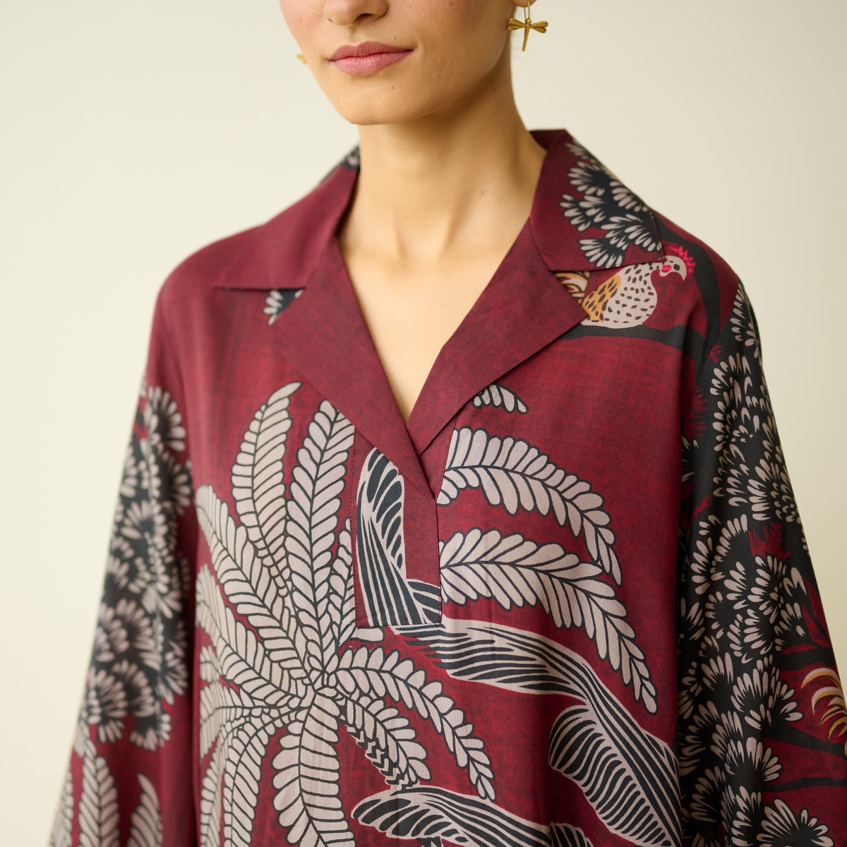 Palm Tree Modal Statement Dress - Maroon