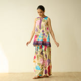 Flower Garden Slub Cotton Farsi Coord Set - Mango Yellow