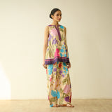 Flower Garden Slub Cotton Farsi Coord Set - Mango Yellow