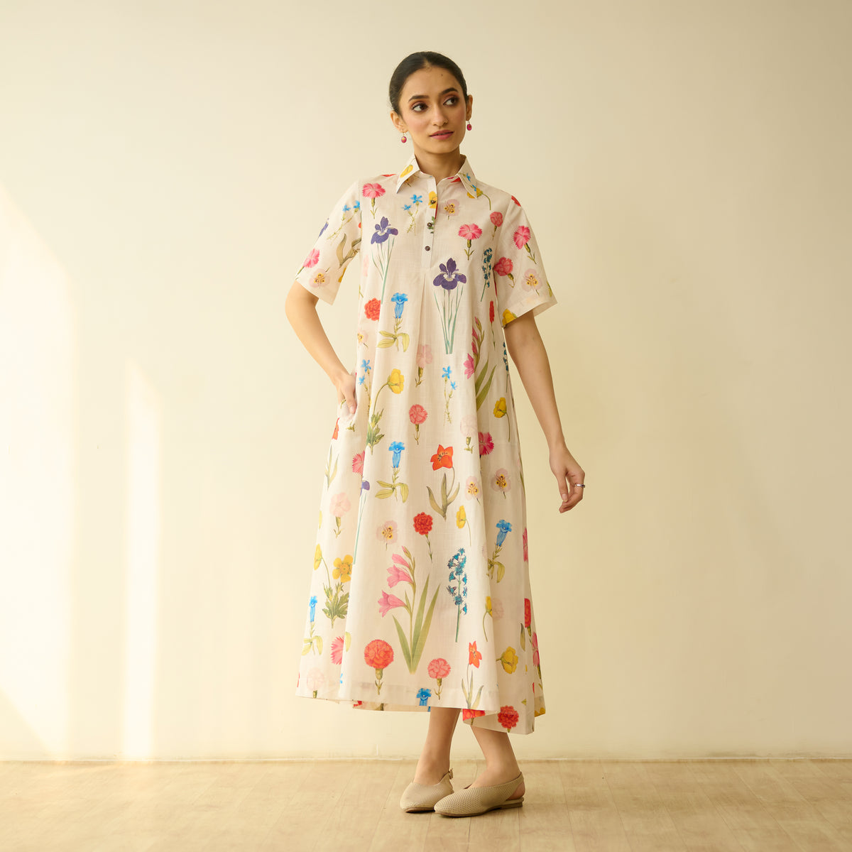Ruby Slub Cotton Day Dress - Off White