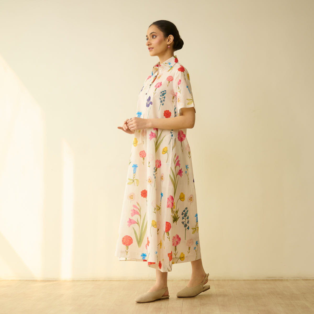 Ruby Slub Cotton Day Dress - Off White