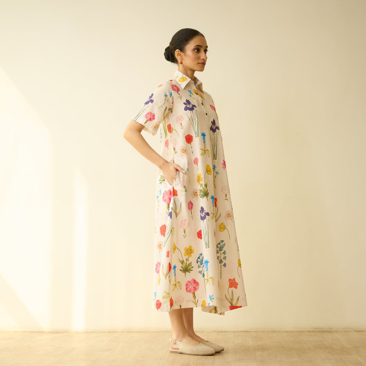 Ruby Slub Cotton Day Dress - Off White