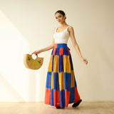 Ludo Check Overlap Slub Cotton Skirt - Multicolour