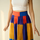 Ludo Check Overlap Slub Cotton Skirt - Multicolour