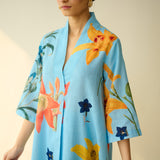 Into the Wilderness Slub Cotton Kurta Set - Sky Blue
