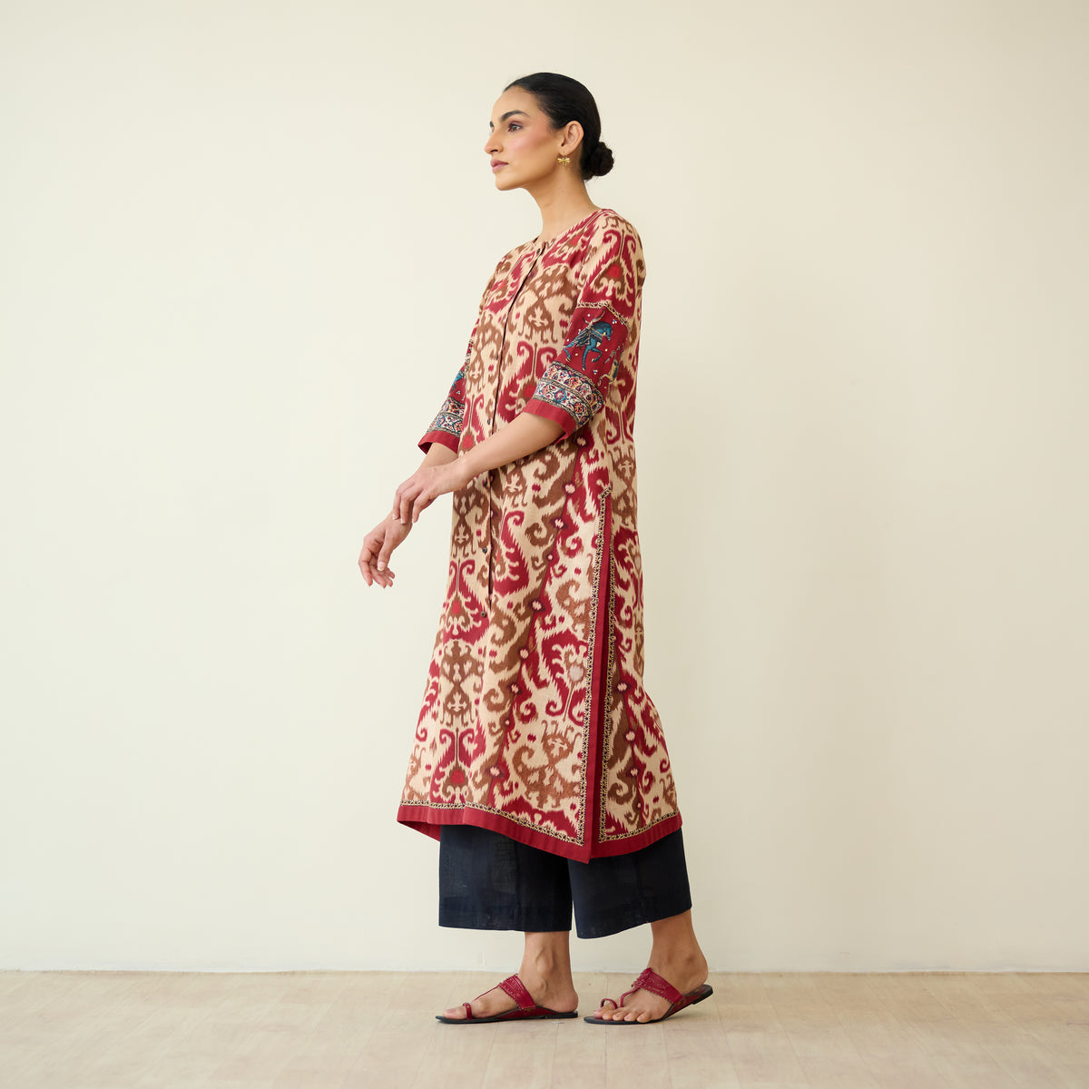 Abha Slub Cotton Kurta - Ruby Red