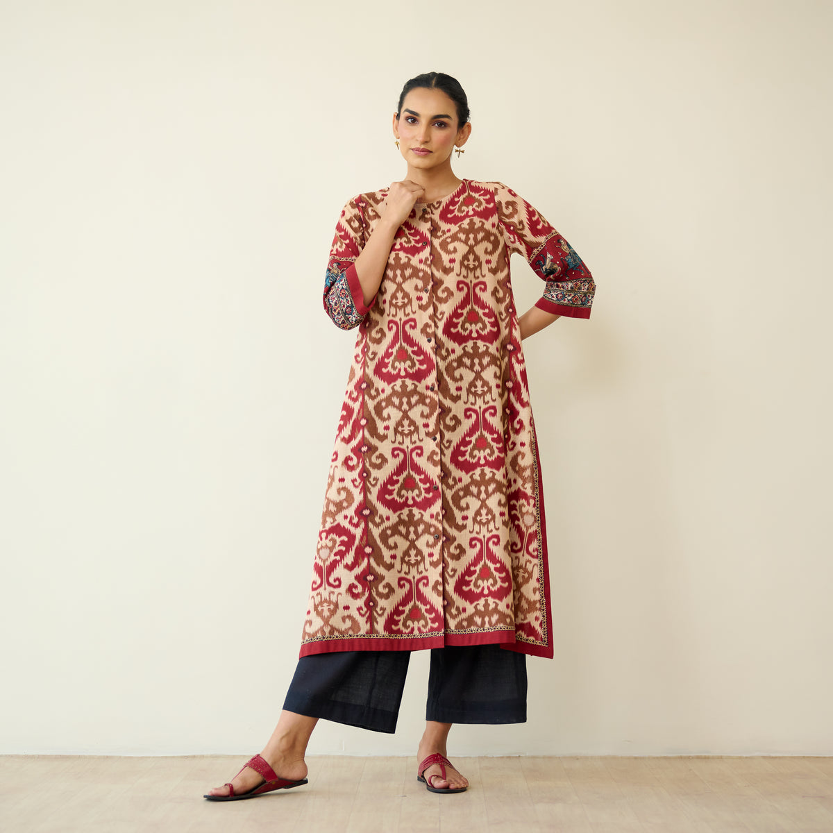 Abha Slub Cotton Kurta - Ruby Red