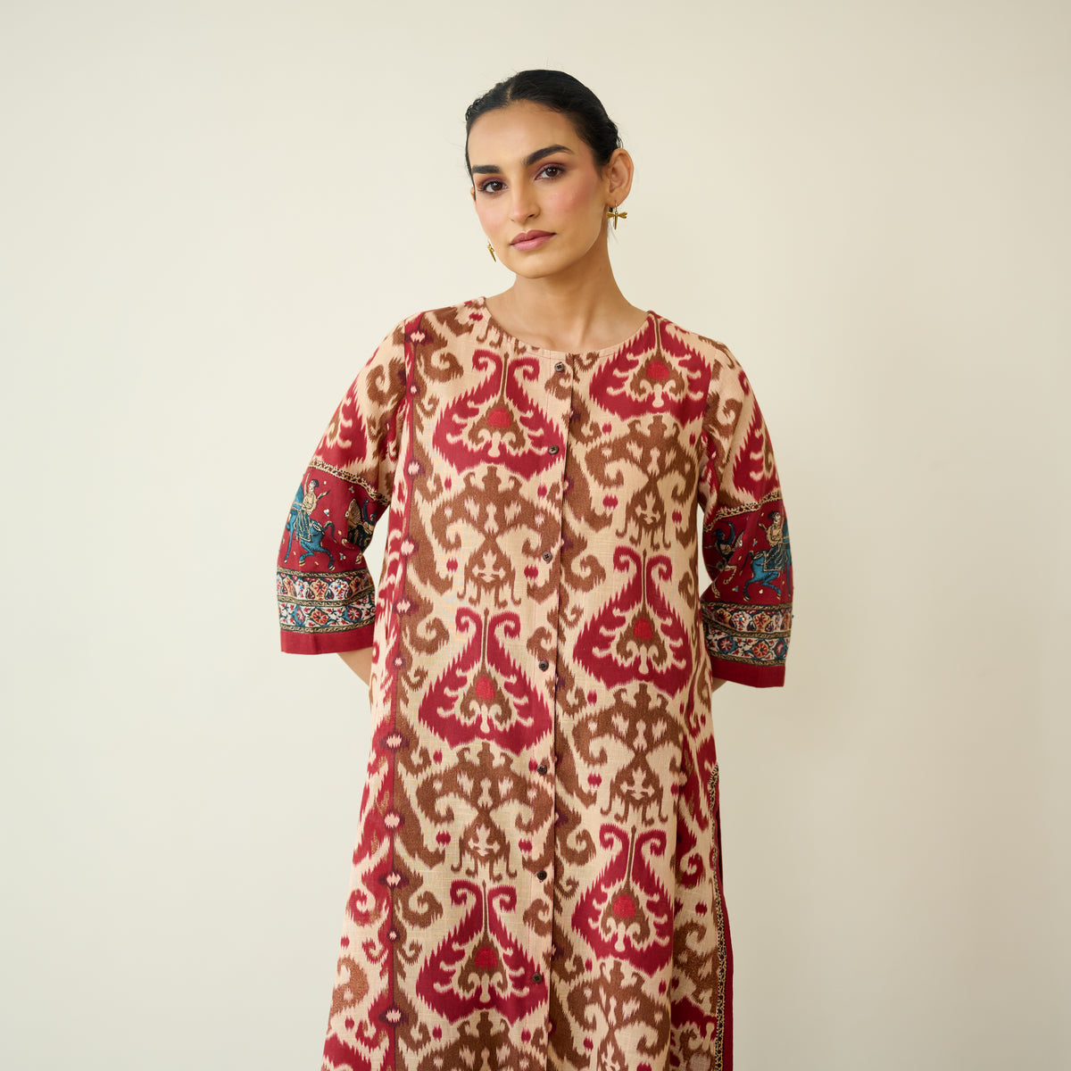 Abha Slub Cotton Kurta - Ruby Red
