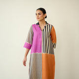 Retro Slub Cotton Statement Kurta - Pink & Tangerine