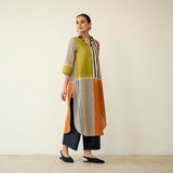 Retro Slub Cotton Statement Kurta - Tangerine & Heena