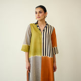 Retro Slub Cotton Statement Kurta - Tangerine & Heena