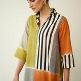 Retro Slub Cotton Statement Kurta - Tangerine & Heena