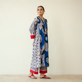 Rhythm Slub Cotton Kurta Set - Electric Blue & Grey