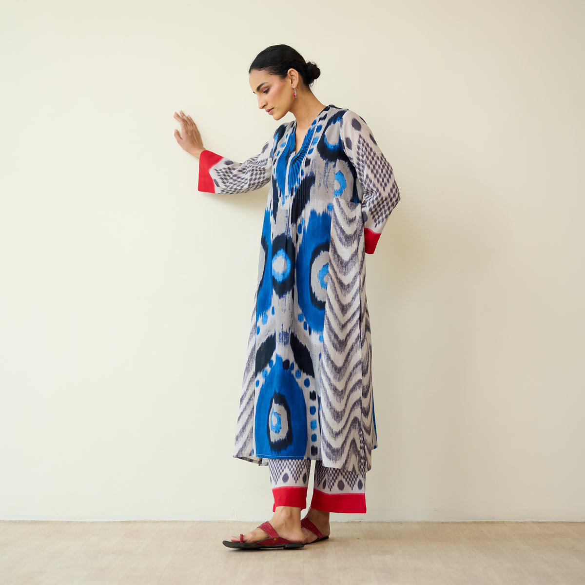 Rhythm Slub Cotton Kurta Set - Electric Blue & Grey