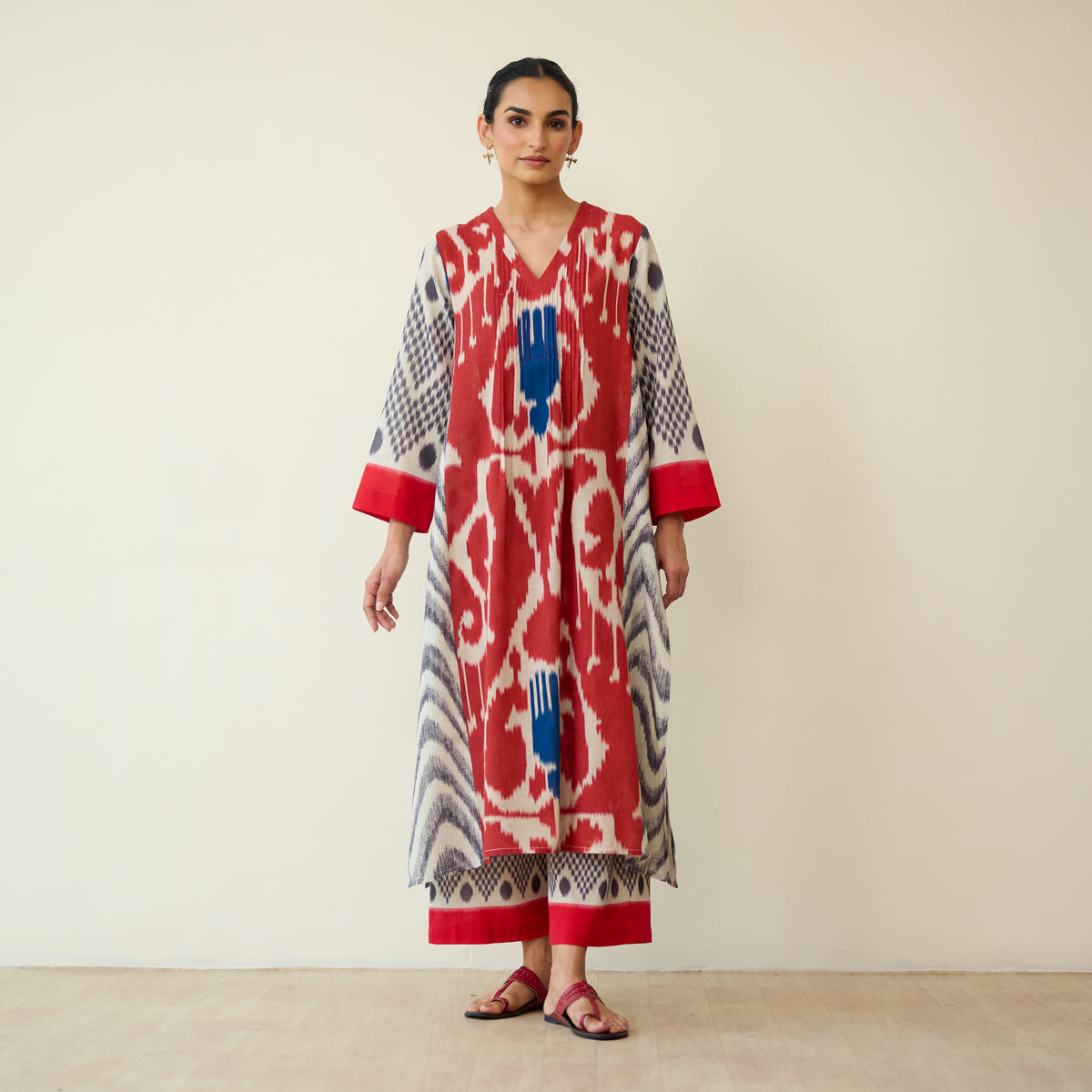 Rhythm Slub Cotton Kurta Set - Earthy Red